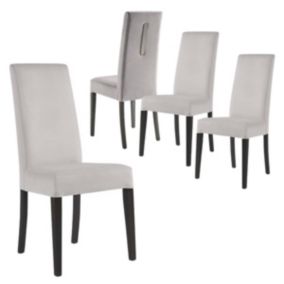 GUEDA - Lot de 4 Chaises Suédine Grise Détail Argenté et Bois Anthracite