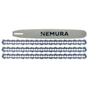 Guide de 45cm + 3 Chaînes de tronçonneuse - Nemura - Pas 3/8 - Jauge 0.58 (1.5mm)