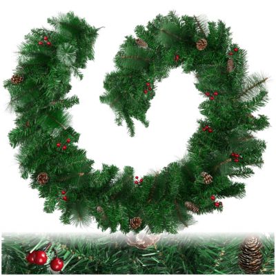 COSTWAY Guirlande De Noël Artificielle Pré-illuminée De 270 Cm Avec 50 Lumières LED Blanc Chaud