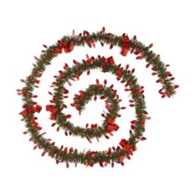 Guirlande de Noël large 10 cm Vert avec déco Rouge Longueur 2.7 mètres