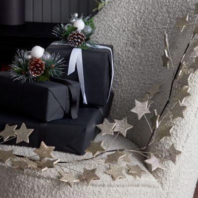 Guirlande de Noël articulée étoiles coloris champagne pailleté, L.183 cm