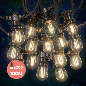 Guirlande Guinguette 100M Filament LED 200 Bulbes