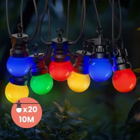 Guirlande Guinguette 10M 20 Bulbes  Multicolore + 3M de câble