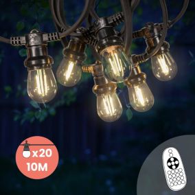 Guirlande Guinguette 10M Filament LED 20 Bulbes Dimmables avec variateur et télécommande