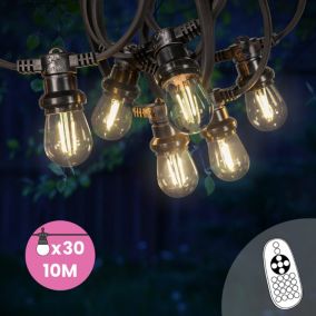 Guirlande Guinguette 10M Filament LED 30 Bulbes Dimmables Avec Variateur et Télécommande