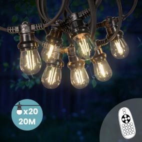 Guirlande Guinguette 20M Filament LED 20 Bulbes Dimmables Avec Variateur et Télécommande