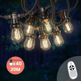 Guirlande Guinguette 20M Filament LED 40 Bulbes Dimmables Avec Variateur et Télécommande