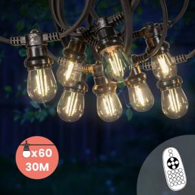 Guirlande Guinguette 30M Filament LED 60 Bulbes Dimmables Avec Variateur et Télécommande