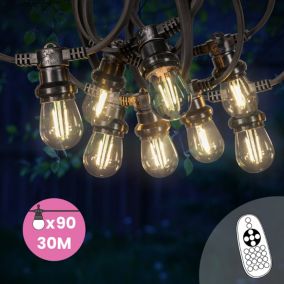 Guirlande Guinguette 30M Filament LED 90 Bulbes Dimmables Avec Variateur et Télécommande