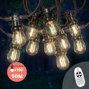 Guirlande Guinguette 50M Filament LED 100 Bulbes Dimmables Avec Variateur et Télécommande