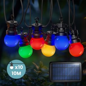 Guirlande Guinguette Solaire Multicolore 10M + 3M de Câble