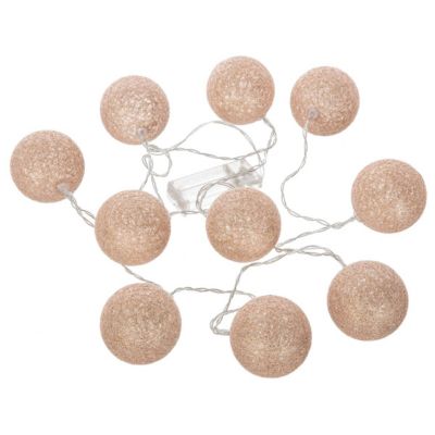 Guirlande LED enfant Glitter - 10 boules - coton et cuivre - rose - L175 - 5 cm - Atmosphera