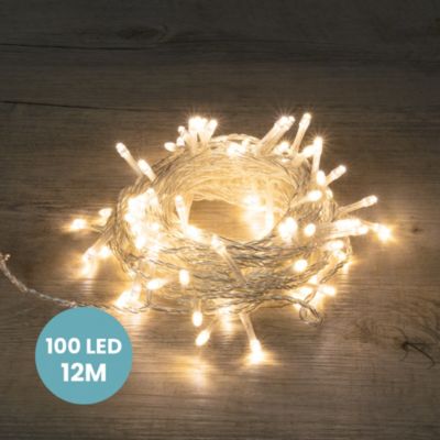 Guirlande Lumineuse 12m Câble Transparent 100 Leds Blanc chaud