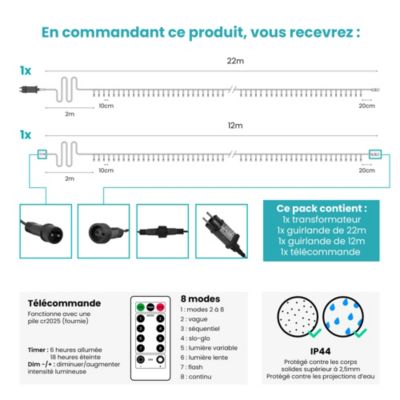 Guirlande Lumineuse 34m Câble Transparent 300 Leds Blanc froid