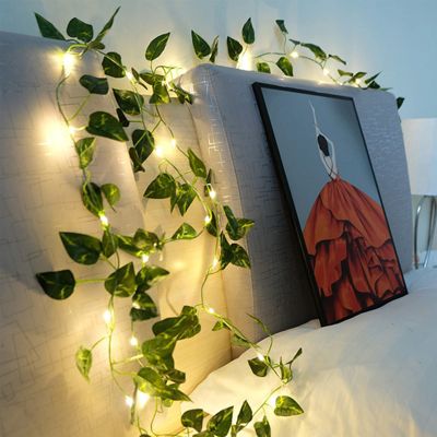 Guirlande lumineuse artificielle en lierre vert,alimentée par piles, idéale pour les fenêtres,les murs,10 mètres(lumière chaude).