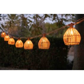 Guirlande lumineuse extérieur à énergie solaire Lucia en bambou et toile de jute IP44 3W L.135 cm