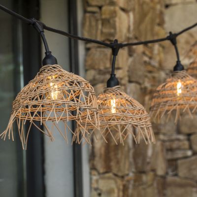Guirlande lumineuse LED Hawaï Light Lumisky E27 10W IP64 blanc chaud L.6 m rotin tressé