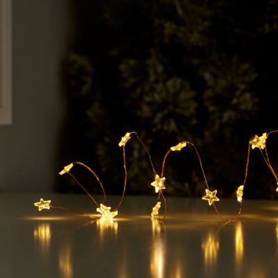Guirlande lumineuse LED intérieure blanc chaud câble cuivre 1,82 m décor étoile