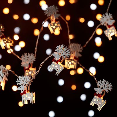 Guirlande lumineuse LED intérieure blanc chaud câble transparent 1,65 m décor renne en bois