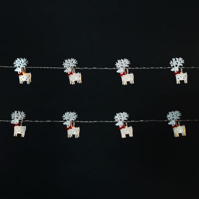 Guirlande lumineuse LED intérieure blanc chaud câble transparent 1,65 m décor renne en bois