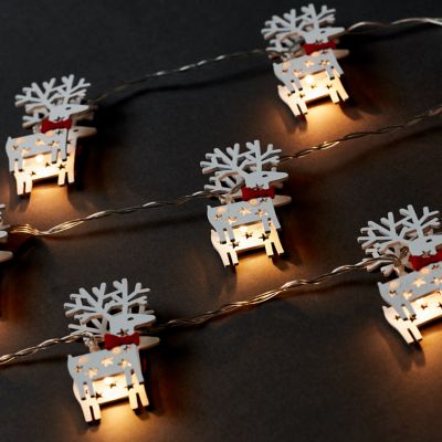 Guirlande lumineuse LED intérieure blanc chaud câble transparent 1,65 m décor renne en bois