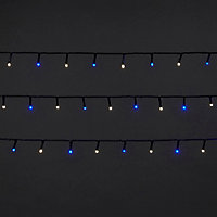 Guirlande lumineuse LED intérieure blanc froid/bleu câble vert 8 fonctions 11 m