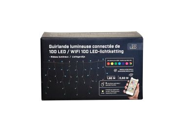 Guirlande lumineuse rideau connectée 100 LED multicolores intérieur et extérieur L.190 cm - 8,4W RGB câble transparent IP44