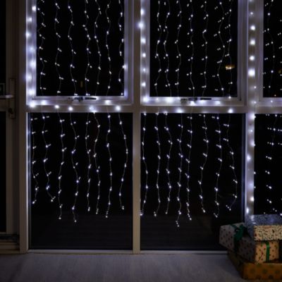 Guirlande lumineuse rideaux 380 LED IP44 6W blanc chaud L.6m câble argent