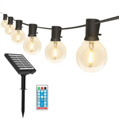 Guirlande lumineuse solaire de jardin rechargeable G40, télécommande, 10m, 20 lampes, indicateur de batterie, étanche à la pluie