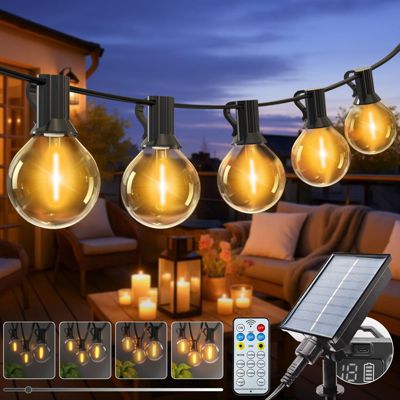 Guirlande lumineuse solaire G40,9 m, 15 ampoules, lumière blanc chaud, étanche, pour les fêtes dans le jardin et sur la terrasse