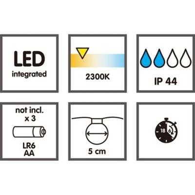Guirlande solaire 20 ampoules LED intégrée IP44 0,05W Blanc + RVB
