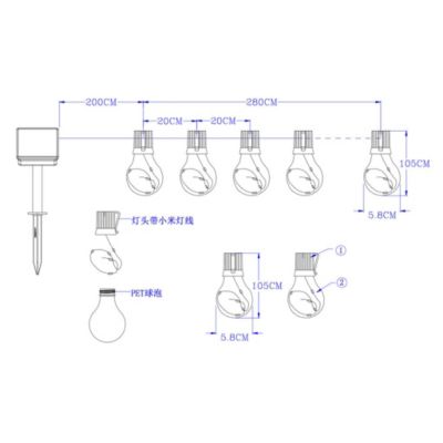 Guirlande solaire de 4,8m avec 15 Ampoules- 5 microLED blanc chaud  par ampoule- 30 Lumens- Eclairage extérieur Jardin