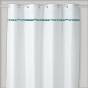 Guy Levasseur - Rideau de douche uni blanc pompons 180x200cm