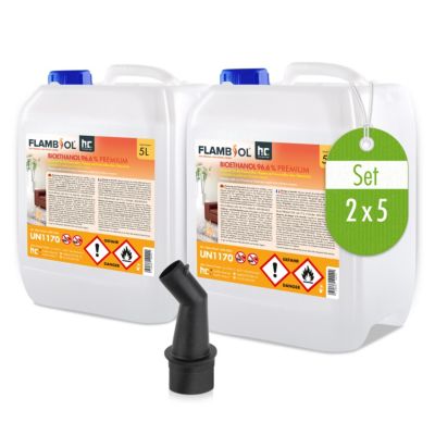 Höfer Chemie 2 x 5 L (10 Litres) Flambiol Bioéthanol 96,6% Premium Pour Cheminée À L'éthanol, Cheminée À L'éthanol