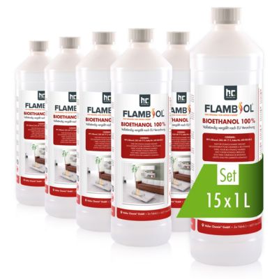 Höfer Chemie Flambiol Bioéthanol 15 x 1 L Ultra Pur 100% - Combustible  Pour Cheminées De Table Et Poêles