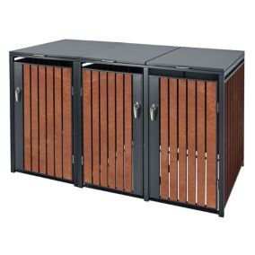 Habillage de poubelle acier Corten conteneur extérieur pour 3 poubelles 3x240L