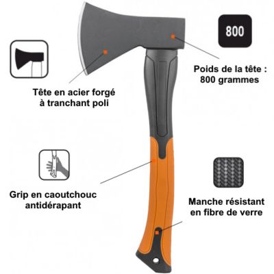 Hachette avec manche en fibre de verre - 800 grammes - GT GARDEN