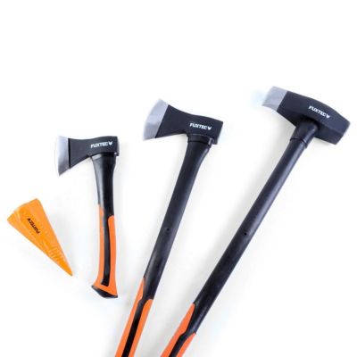 Hachettes bois acier forgé - FUXTEC FX-AX4 - Set hachette 36cm + hache 69cm + hache de fendage 91cm + coin fendeur acier 1,8kg