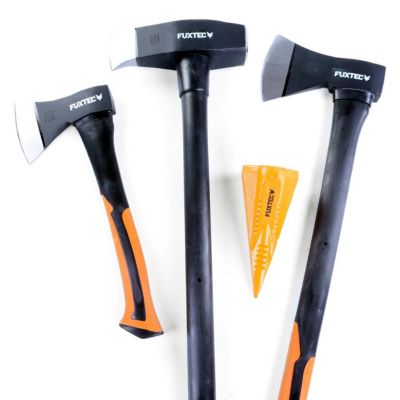 Hachettes bois acier forgé - FUXTEC FX-AX4 - Set hachette 36cm + hache 69cm + hache de fendage 91cm + coin fendeur acier 1,8kg