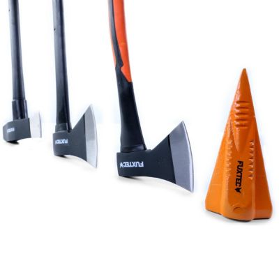 Hachettes bois acier forgé - FUXTEC FX-AX4 - Set hachette 36cm + hache 69cm + hache de fendage 91cm + coin fendeur acier 1,8kg
