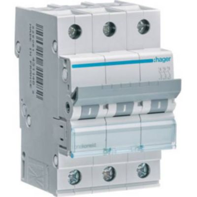 Hager MCN316 Disjoncteur 3 pôles 16 A, déclenchement type C, 230/400 V AC.