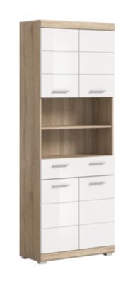 Hako - Armoire haute (L/H/P : 74x191x31 cm) en imitation chêne Sonoma clair et blanc brillant embouti