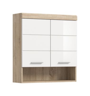 Hako - Armoire suspendue (L/H/P : 74x79x24 cm) en imitation chêne Sonoma clair et blanc brillant embouti