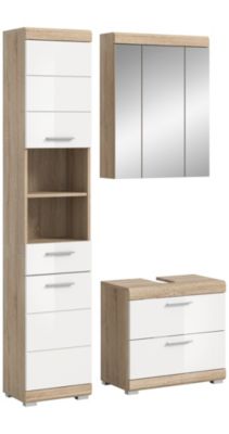 Hako - Combinaison de salle de bains (L/H/P : 112x191x34 cm) en imitation chêne Sonoma clair et blanc brillant embouti