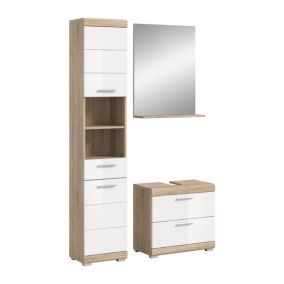 Hako - Combinaison de salle de bains (L/H/P : 112x191x34 cm) en imitation chêne Sonoma clair et blanc brillant embouti