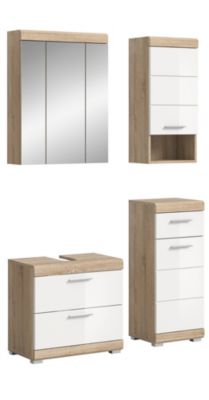 Hako - Combinaison de salle de bains (L/H/P : 112x191x34 cm) en imitation chêne Sonoma clair et blanc brillant profond