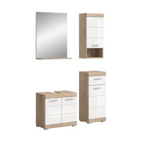 Hako - Combinaison de salle de bains (L/H/P : 112x191x34 cm) en imitation chêne Sonoma clair et blanc brillant profond