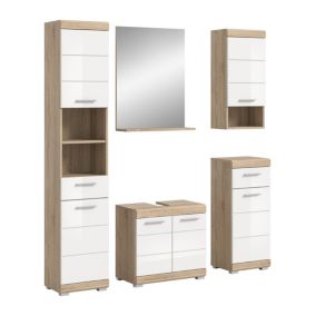 Hako - Combinaison de salle de bains (L/H/P : 164x191x34 cm) en imitation chêne Sonoma clair et blanc brillant embouti