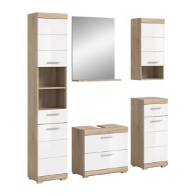 Hako - Combinaison de salle de bains (L/H/P : 164x191x34 cm) en imitation chêne Sonoma clair et blanc brillant profond
