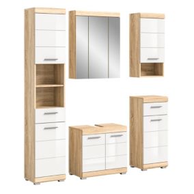 Hako - Combinaison de salle de bains (L/H/P : 164x191x34 cm) en imitation chêne Sonoma clair et blanc brillant profond